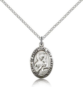 Sterling Silver Our Lady of Perpetual Help Pendant, Lite Curb Chain, 3/4" x 1/2" Sterling Silver Our Lady of Perpetual Help Pendant, Lite Curb Chain, 3/4" x 1/2"