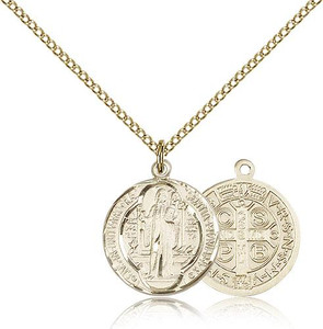 Gold Filled St. Benedict Pendant, Gold Filled Lite Curb Chain, 3/4" x 5/8" Gold Filled St. Benedict Pendant, Gold Filled Lite Curb Chain, 3/4" x 5/8"