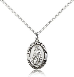 Sterling Silver St. Peregrine Pendant, Lite Curb Chain, 3/4" x 1/2" Sterling Silver St. Peregrine Pendant, Lite Curb Chain, 3/4" x 1/2"