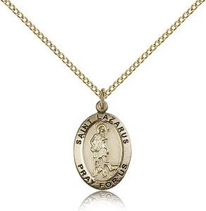 Gold Filled St. Lazarus Pendant, GF Lite Curb Chain, 3/4" x 1/2" Gold Filled St. Lazarus Pendant, GF Lite Curb Chain, 3/4" x 1/2"