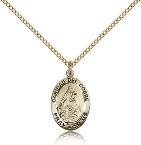 Gold Filled Caridad Del Cobre Pendant, GF Lite Curb Chain, 3/4" x 1/2" Gold Filled Caridad Del Cobre Pendant, GF Lite Curb Chain, 3/4" x 1/2"