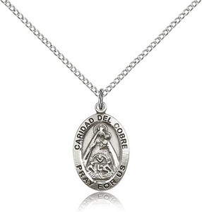 Sterling Silver Caridad Del Cobre Pendant, Lite Curb Chain, 3/4" x 1/2" Sterling Silver Caridad Del Cobre Pendant, Lite Curb Chain, 3/4" x 1/2"