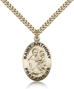 Gold Filled St. Anthony of Padua Pendant, Stainless Gold Heavy Curb Chain, 1" x 5/8" Gold Filled St. Anthony of Padua Pendant, Stainless Gold Heavy Curb Chain, 1" x 5/8"