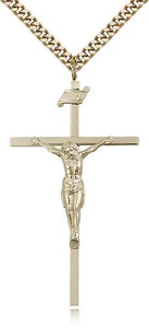 Gold Filled Crucifix Pendant, Stainless Gold Heavy Curb Chain, 1 7/8" x 1" Gold Filled Crucifix Pendant, Stainless Gold Heavy Curb Chain, 1 7/8" x 1"