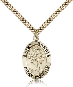 Gold Filled St. Francis of Assisi Pendant, Stainless Gold Heavy Curb Chain, 1" x 5/8" Gold Filled St. Francis of Assisi Pendant, Stainless Gold Heavy Curb Chain, 1" x 5/8"