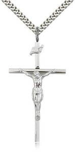 Sterling Silver Crucifix Pendant, Stainless Silver Heavy Curb Chain, 1 7/8" x 1" Sterling Silver Crucifix Pendant, Stainless Silver Heavy Curb Chain, 1 7/8" x 1"