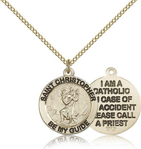 Gold Filled St. Christopher Pendant, GF Lite Curb Chain, 3/4" x 3/4" Gold Filled St. Christopher Pendant, GF Lite Curb Chain, 3/4" x 3/4"