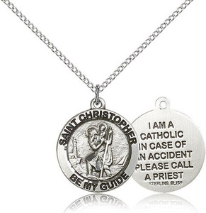 Sterling Silver St. Christopher Pendant, Stainless steel Lite Curb Chain, 3/4" x 3/4" Sterling Silver St. Christopher Pendant, Stainless steel Lite Curb Chain, 3/4" x 3/4"