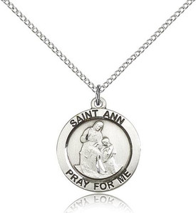Sterling Silver St. Ann Pendant, stainless steel  Lite Curb Chain, 3/4" x 3/4" Sterling Silver St. Ann Pendant, stainless steel  Lite Curb Chain, 3/4" x 3/4"