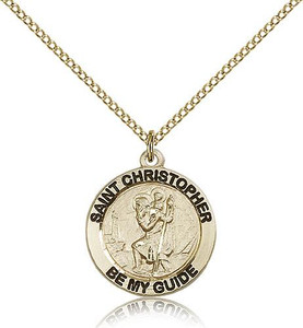 Gold Filled St. Christopher Pendant, GF Lite Curb Chain, 3/4" x 3/4" Gold Filled St. Christopher Pendant, GF Lite Curb Chain, 3/4" x 3/4"