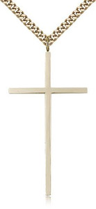 Gold Filled Cross Pendant, Stainless Gold Heavy Curb Chain, 1 7/8" x 1" Gold Filled Cross Pendant, Stainless Gold Heavy Curb Chain, 1 7/8" x 1"