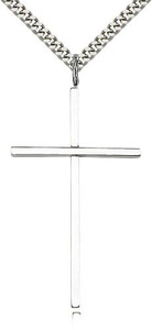 Sterling Silver Cross Pendant, Stainless Silver Heavy Curb Chain, 1 7/8" x 1" Sterling Silver Cross Pendant, Stainless Silver Heavy Curb Chain, 1 7/8" x 1"