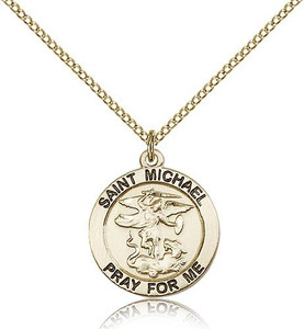 Gold Filled St. Michael the Archangel Pendant, GF Lite Curb Chain, 3/4" x 3/4" Gold Filled St. Michael the Archangel Pendant, GF Lite Curb Chain, 3/4" x 3/4"