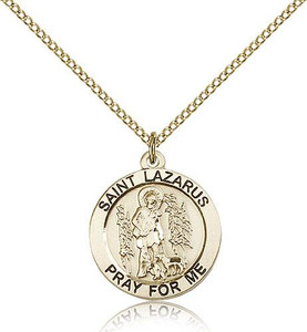 Gold Filled St. Lazarus Pendant, GF Lite Curb Chain, 3/4" x 3/4" Gold Filled St. Lazarus Pendant, GF Lite Curb Chain, 3/4" x 3/4"