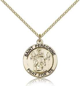 Gold Filled St. Peregrine Pendant, GF Lite Curb Chain, 3/4" x 3/4" Gold Filled St. Peregrine Pendant, GF Lite Curb Chain, 3/4" x 3/4"