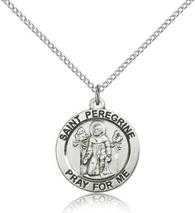 Sterling Silver St. Peregrine Pendant, Lite Curb Chain, 3/4" x 3/4" Sterling Silver St. Peregrine Pendant, Lite Curb Chain, 3/4" x 3/4"