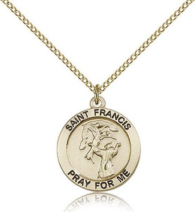 Gold Filled St. Francis Pendant, GF Lite Curb Chain, 3/4" x 3/4" Gold Filled St. Francis Pendant, GF Lite Curb Chain, 3/4" x 3/4"