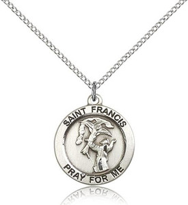 Sterling Silver St. Francis Pendant, stainless steel Lite Curb Chain, 3/4" x 3/4" Sterling Silver St. Francis Pendant, stainless steel Lite Curb Chain, 3/4" x 3/4"