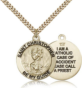 Gold Filled St. Christopher Pendant, Stainless Gold Heavy Curb Chain, 1" x 7/8" Gold Filled St. Christopher Pendant, Stainless Gold Heavy Curb Chain, 1" x 7/8"