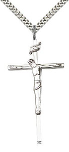 Sterling Silver Crucifix Pendant, Stainless Silver Heavy Curb Chain, 1 7/8" x 1" Sterling Silver Crucifix Pendant, Stainless Silver Heavy Curb Chain, 1 7/8" x 1"