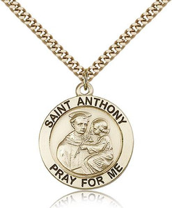 Gold Filled St. Anthony Pendant, Stainless Gold Heavy Curb Chain, 1" x 7/8" Gold Filled St. Anthony Pendant, Stainless Gold Heavy Curb Chain, 1" x 7/8"