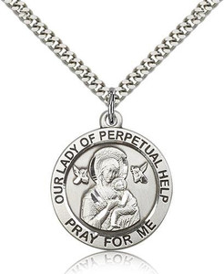 Sterling Silver Our Lady of Perpetual Help Pendant, Stainless Silver Heavy Curb Chain, 1" x 7/8" Sterling Silver Our Lady of Perpetual Help Pendant, Stainless Silver Heavy Curb Chain, 1" x 7/8"