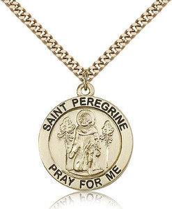 Gold Filled St. Peregrine Pendant, Stainless Gold Heavy Curb Chain, 1" x 7/8" Gold Filled St. Peregrine Pendant, Stainless Gold Heavy Curb Chain, 1" x 7/8"