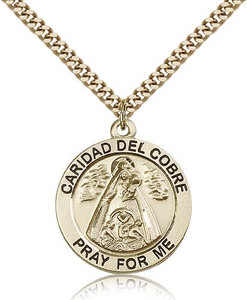 Gold Filled Caridad Del Cobre Pendant, Stainless Gold Heavy Curb Chain, 1" x 7/8" Gold Filled Caridad Del Cobre Pendant, Stainless Gold Heavy Curb Chain, 1" x 7/8"
