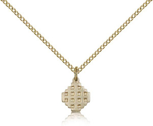 Gold Filled Jerusalem Cross Pendant, Gold Filled Lite Curb Chain, 3/8" x 1/4" Gold Filled Jerusalem Cross Pendant, Gold Filled Lite Curb Chain, 3/8" x 1/4"