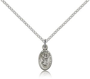 Sterling Silver St. Christopher Pendant, Lite Curb Chain, 1/2" x 1/4" Sterling Silver St. Christopher Pendant, Lite Curb Chain, 1/2" x 1/4"