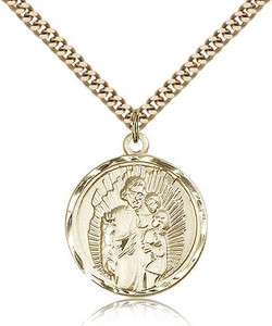 Gold Filled St. Joseph Pendant, Stainless Gold Heavy Curb Chain, 1" x 7/8" Gold Filled St. Joseph Pendant, Stainless Gold Heavy Curb Chain, 1" x 7/8"