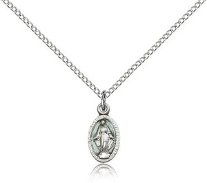 Sterling Silver Miraculous Pendant, stainless steel Lite Curb Chain, 1/2" x 1/4" Sterling Silver Miraculous Pendant, stainless steel Lite Curb Chain, 1/2" x 1/4"
