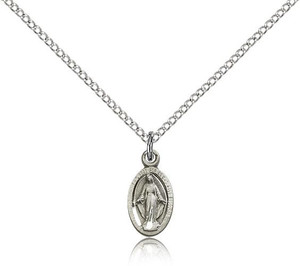 Sterling Silver Miraculous Pendant, stainless steel Lite Curb Chain, 1/2" x 1/4" Sterling Silver Miraculous Pendant, stainless steel Lite Curb Chain, 1/2" x 1/4"