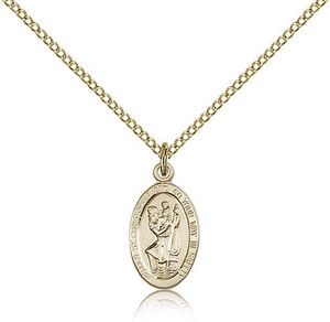 Gold Filled St. Christopher Pendant, Gold Filled Lite Curb Chain, 5/8" x 3/8" Gold Filled St. Christopher Pendant, Gold Filled Lite Curb Chain, 5/8" x 3/8"