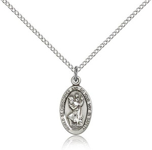 Sterling Silver St. Christopher Pendant, Lite Curb Chain, 5/8" x 3/8" Sterling Silver St. Christopher Pendant, Lite Curb Chain, 5/8" x 3/8"