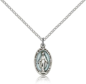 Sterling Silver Miraculous Pendant, stainless steel Lite Curb Chain, 5/8" x 3/8" Sterling Silver Miraculous Pendant, stainless steel Lite Curb Chain, 5/8" x 3/8"