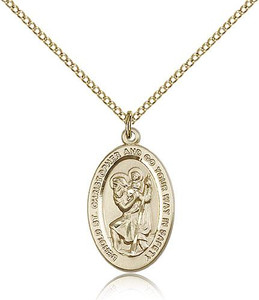 Gold Filled St. Christopher Pendant, Gold Filled Lite Curb Chain, 7/8" x 1/2" Gold Filled St. Christopher Pendant, Gold Filled Lite Curb Chain, 7/8" x 1/2"