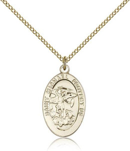Gold Filled St. Michael the Archangel Pendant, Gold Filled Lite Curb Chain, 7/8" x 1/2" Gold Filled St. Michael the Archangel Pendant, Gold Filled Lite Curb Chain, 7/8" x 1/2"