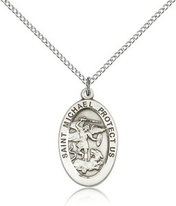Sterling Silver St. Michael the Archangel Pendant, Lite Curb Chain, 7/8" x 1/2" Sterling Silver St. Michael the Archangel Pendant, Lite Curb Chain, 7/8" x 1/2"