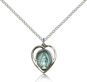 Sterling Silver Miraculous Pendant, Lite Curb Chain, 5/8" x 1/2" Sterling Silver Miraculous Pendant, Lite Curb Chain, 5/8" x 1/2"