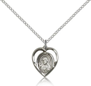 Sterling Silver Scapular Pendant, Lite Curb Chain, 5/8" x 1/2"