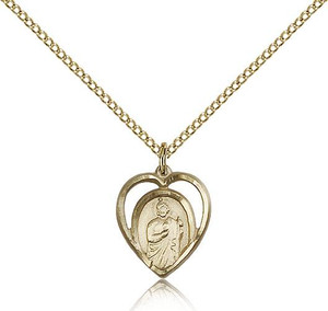 Gold Filled St. Jude Pendant, Gold Filled Lite Curb Chain, 5/8" x 1/2" Gold Filled St. Jude Pendant, Gold Filled Lite Curb Chain, 5/8" x 1/2"