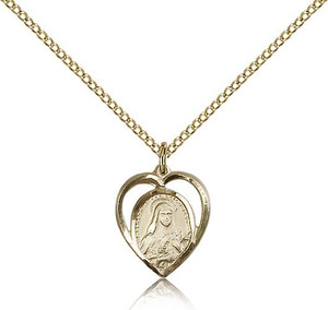 Gold Filled St. Theresa Pendant, Gold Filled Lite Curb Chain, 5/8" x 1/2" Gold Filled St. Theresa Pendant, Gold Filled Lite Curb Chain, 5/8" x 1/2"