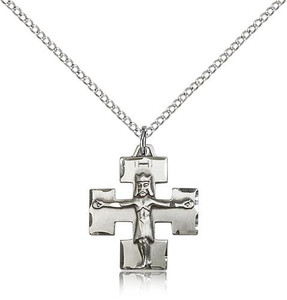 Sterling Silver Modern Crucifix Pendant, Lite Curb Chain, 3/4" x 5/8"