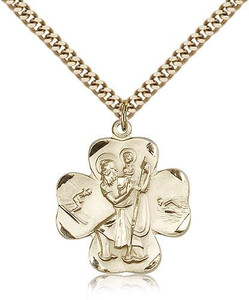 Gold Filled St. Christopher Pendant, Stainless Gold Heavy Curb Chain, 1" x 7/8" Gold Filled St. Christopher Pendant, Stainless Gold Heavy Curb Chain, 1" x 7/8"