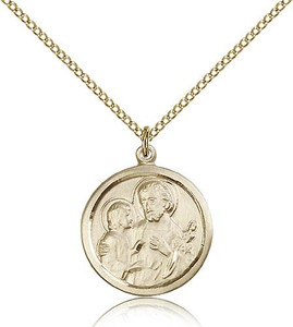 Gold Filled St. Joseph Pendant, Gold Filled Lite Curb Chain, 7/8" x 3/4" Gold Filled St. Joseph Pendant, Gold Filled Lite Curb Chain, 7/8" x 3/4"