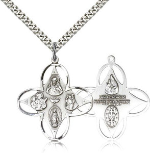 Sterling Silver 4-Way Pendant, Stainless Silver Heavy Curb Chain, 1 1/4" x 1 1/8" Sterling Silver 4-Way Pendant, Stainless Silver Heavy Curb Chain, 1 1/4" x 1 1/8"