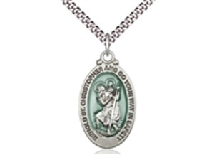 St. Christopher Sterling Silver Medal with Teal Enamel inlay St. Christopher Sterling Silver Medal with Teal Enamel inlay