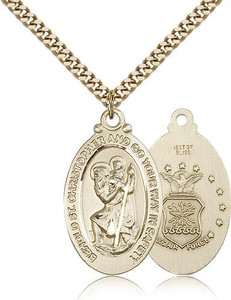Gold Filled St. Christopher Air Force Pendant, Heavy Curb Chain, 1 1/8" x 5/8" Gold Filled St. Christopher Air Force Pendant, Heavy Curb Chain, 1 1/8" x 5/8"