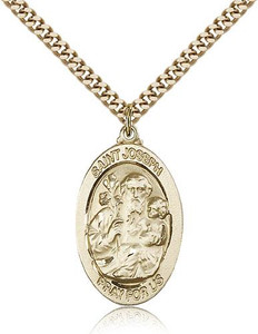 Gold Filled St. Joseph Pendant, Stainless Gold Heavy Curb Chain, 1 1/8" x 5/8" Gold Filled St. Joseph Pendant, Stainless Gold Heavy Curb Chain, 1 1/8" x 5/8"